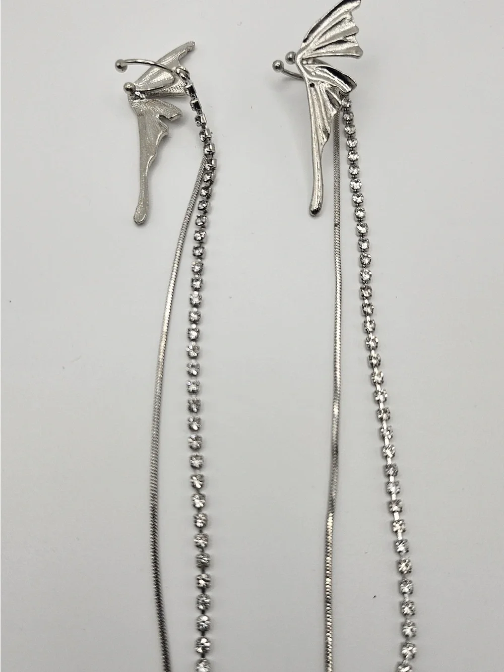 Silver Butterfly Drop Cuff Earrings